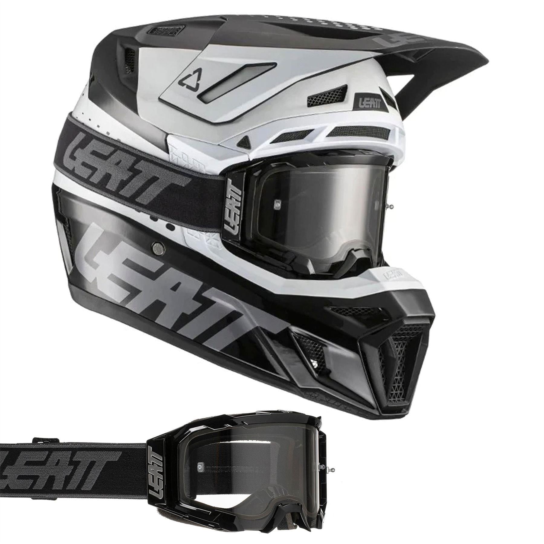 Leatt 2024 Helmet Moto 8.5 V22 Black White 5.5 Goggles & Bag
